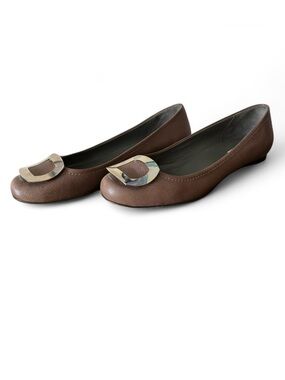 Italian Brown Leather Flats PARLANTI with Silver Buckle Accent